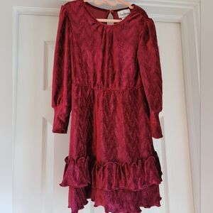 Girls Burgundy Ruffle Dress